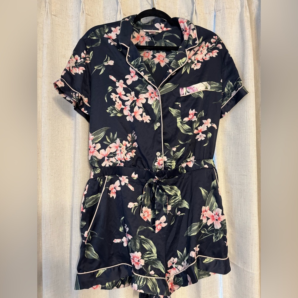 Navy Victoria’s Secret Silky Short Sleeve PJ Romper